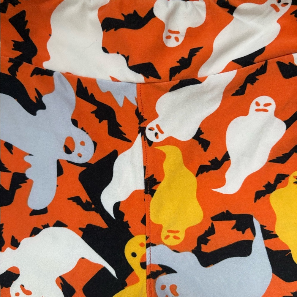 LuLaRoe Tween Leggings in Halloween ghost Orange and Yellow Pattern - Picture 3 of 7